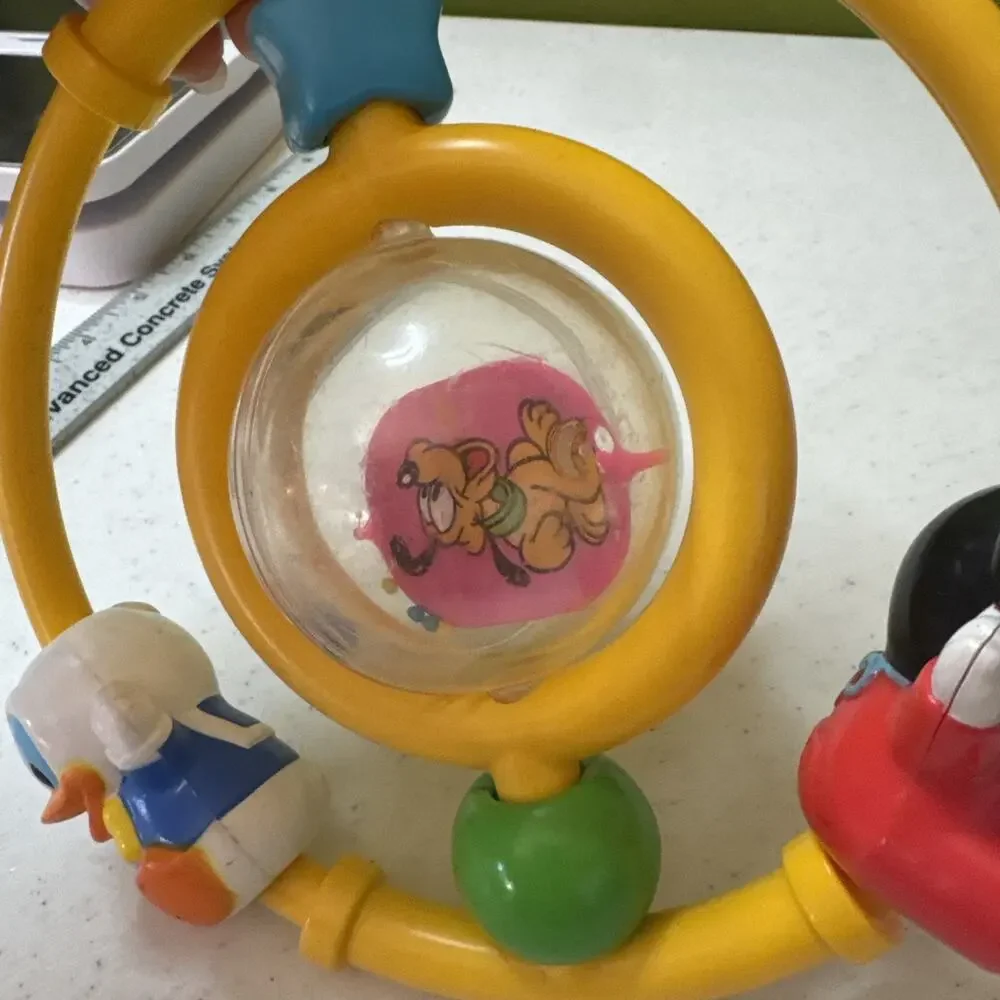 1985 Disney Baby Rattle Ball Ring Toy Vintage Mickey Donald Pluto Shapes‎